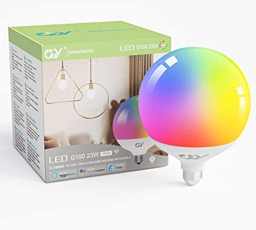 GY Lampadina WiFi Smart globo,23W lampadine a E27 casa intelligente 2500LM,Multicolore regolabile RGBCW dimmerabile bulbo, applicazione di controllo 2700k-6500k, Compatibile con Alexa/Google home