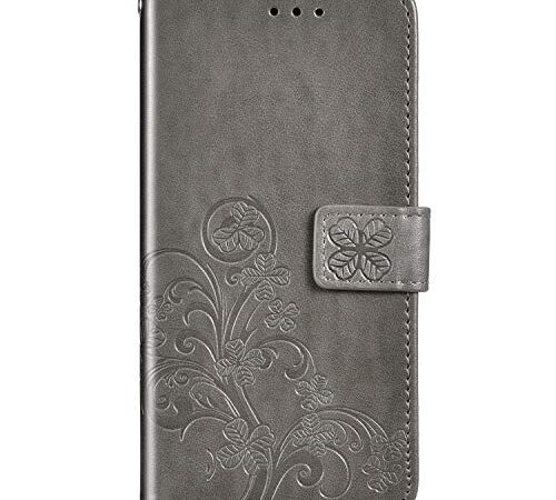 Hpory Cover Google Pixel 3A Custodia Google Pixel 3A in Pelle[Tinta Unita Grigio], Custodia di Portafoglio Flip Cover per Google Pixel 3A, Interno TPU Antiurto Supporto Stand - Grigio