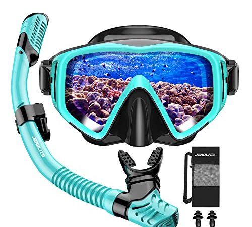JEMULICE Set per Snorkeling Adulti con Maschera e Boccaglio, Maschera Subacquea Anti-Fog & Anti-Perdite Panoramica 180°, Maschera da Snorkeling, Snorkel Set, Maschera per Immersioni, Unisex-Adulto