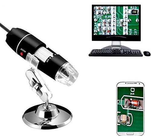 Jiusion 40 a 1000 x ingrandimento USB microscopio digitale endoscopio, 8 LED USB 2.0, mini videocamera con adattatore OTG e metallo supporto, compatibile con Mac e Windows 7 8 10 11 Android Linux