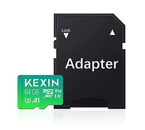 KEXIN Scheda di Memoria MicroSD 64GB con Adattatore SD C10, V30, A1, U3 Micro SDHC Scheda 64 gb Micro SD Scheda Micro SD Card TF Card per Telefono, Videocamera, Switch, Gopro, Tablet Verde