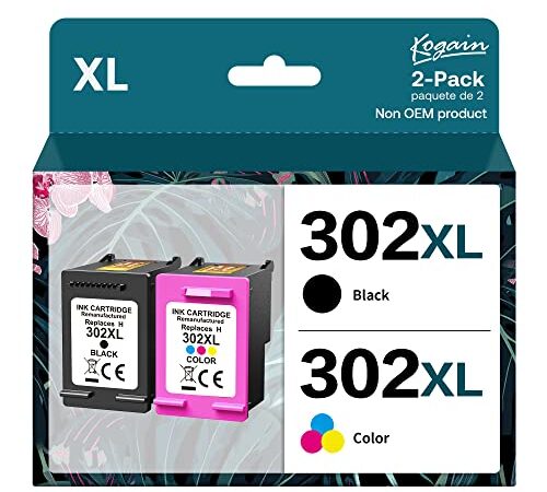 Kogain Rigenerato 302 XL Cartucce d'inchiostro Sostituzione per HP 302XL nero e colore,per DeskJet 1110 2130 3630 3632 3634 3636, per Envy 4520 4522 4525 per Officejet 3830 3834 4650 4652 (2 Pack)