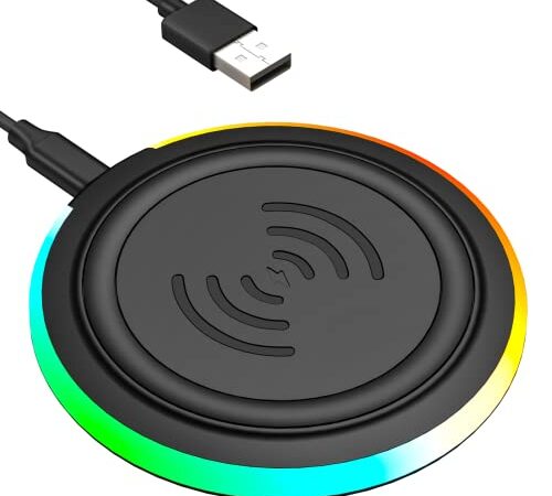 LED Caricabatterie Wireless, 10W Rapida Caricatore Senza Fili per Samsung Galaxy S21/S20/S10/Note 10/9/8, IPhone 13/13Mini/13Pro/13Pro Max/12/12 Mini/12 Pro Max/SE/11 Pro Max, AirPods Pro, Xiaomi