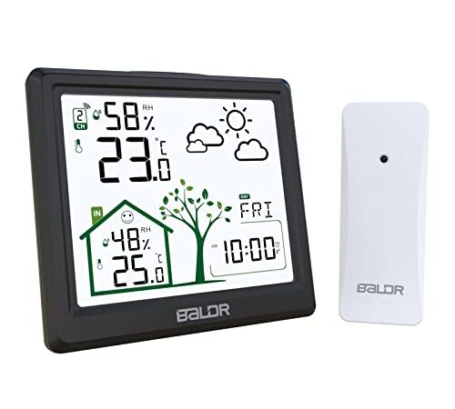 LEVIPE Stazione Meteo con Sensore Esterno, Stazione Meteorologica Wireless con Sveglia, Tempo Data Temperatura umidità Previsioni di Tempo, Fase Lunare, Previsioni Meteo, Retroilluminazione Regolabile