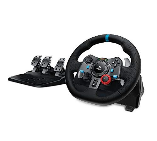 Logitech G29 Driving Force Racing Wheel Volante da Corsa con Pedali Regolabili, Ritorno di Forza Reale, Comandi ‎Cambio in Acciaio Inossidabile, Volante in Pelle, Spina GB, PS4/PS3/PC/Mac - Nero