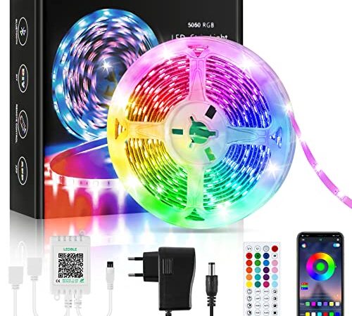 Lxyoug Striscia LED 5 Metri, Bluetooth RGB Strisce LED 5M, Luci Led camera da letto con Controllo App e Telecomando, Luci LED Colorate per Decorazioni