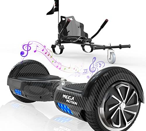 MEGA MOTION Hoverboards con Go kart, Hoverboard da 6,5 Pollici con Hoverkart per Bambini, con Altoparlante Bluetooth e Luci a LED, Regalo per Bambini