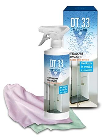 Metacril Detergente e Disincrostante ANTIGOCCIA per Box Doccia - DT33 500ml + pannetto Multiuso. Ideale per Tutti itipo di Box Doccia, di Qualsiasi Marca e Modello.- Spedizione IMMEDIATA