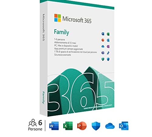 Microsoft 365 Family - Fino a 6 persone - Per PC/Mac/tablet/cellulari - Abbonamento di 12 mesi