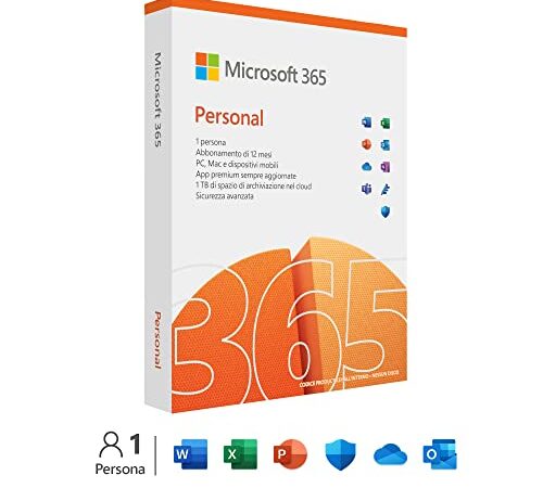 Microsoft 365 Personal - 1 persona- Per PC/Mac/tablet/cellulari - Abbonamento di 12 mesi