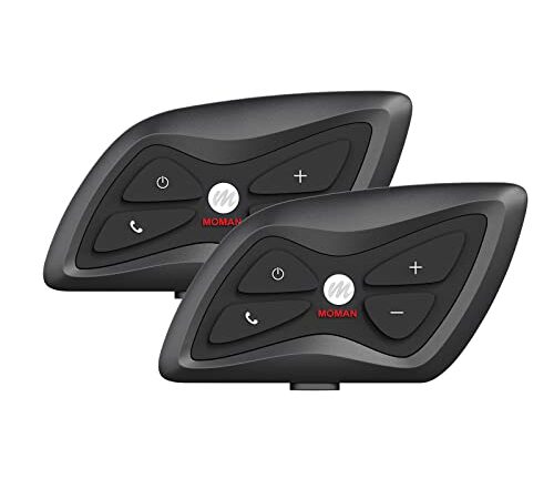 Moman H1 Impermeabile Interfono Moto, Auricolare Bluetooth Per Casco fino a 1500M, Sistema di Comunicazione Motocicli per 2 Piloti con Altoparlanti HD, Riduzione del Rumore DSP, IP65, 2 Pezzi