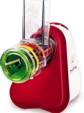 Moulinex Fresh Express DJ755G Affettatutto Grattugia Elettrico, 5 Funzioni di Taglio, 200 W, 1 Liter, 1 Decibel, plastica, Rosso