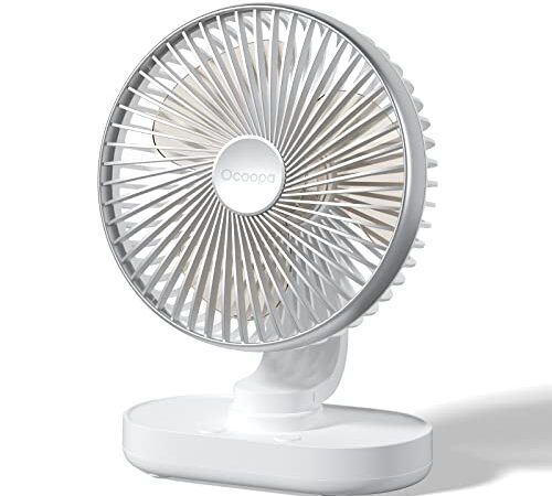 OCOOPA Ventilatore da Tavolo, Ventilatore USB Silenziosa Auto Oscillante di 16cm, 4 Velocità Sistema Raffreddante da Tavolo, Batteria Ricaricabile a USB di 4000 mAh, per Casa, Ufficio, Argento