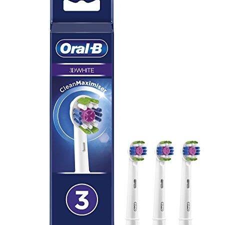 Oral-B Clean Maximiser Testine Spazzolino Elettrico, 3D white, Azione Sbiancante, Confezione da 3 Pezzi, Pacco adatto alla buca delle lettere, Bianco