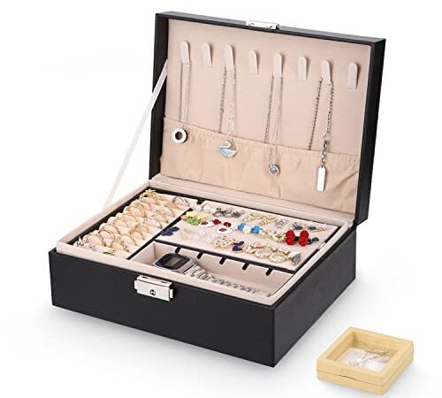 Portagioie Donna Ragazza, Porta Gioielli,Jewelry Box,Portagioielli chiudibile,Portagioie da donna,pelle PU a doppio Donna,Storing Jewelry, Earrings, anelli, bracciali