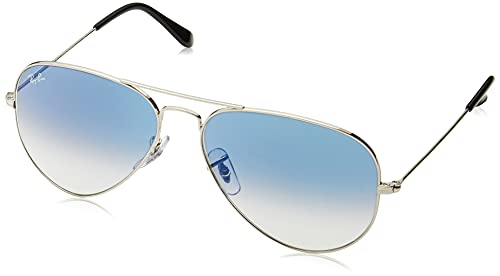 Ray-Ban RB3025 Aviator Occhiali da Sole Unisex Adulto, Colore Argento, Lenti Blu sfumato chiaro, 55 mm