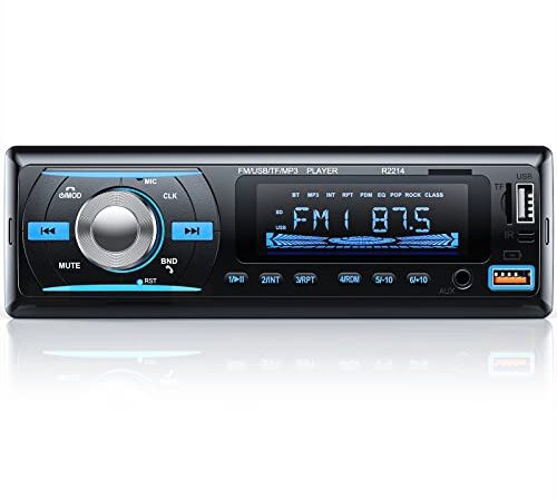 RDS Autoradio Bluetooth 5.0 Vivavoce, Chismos FM/AM Bluetooth Autoradio con telecomando, Supporto due USB/AUX in/SD/TF/WMA/WAV/MP3 Player, 1 DIN Stereo Radio 4x65W Supporto iOS Android