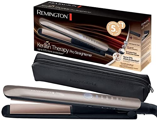 Remington Piastra per Capelli, Professionale, Piastra Capelli Lisci, rivestimento in Ceramica Avanzato, sensore Idratazione capello per Protezione dal Calore, 160-230°, Keratin Therapy Pro, S8593