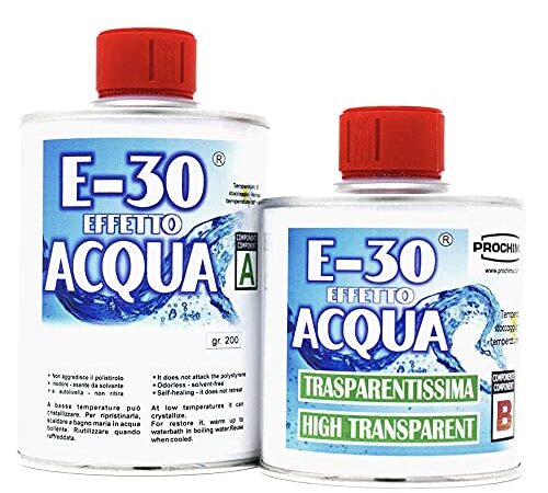 RESINA EPOSSIDICA TRASPARENTE, E-30 Effetto Acqua A+B, Certificata Atossica, 320 GR
