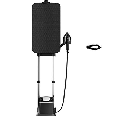 Rowenta QR1510 IXEO + Ferro da Stiro Verticale con Caldaia ad Alta Pressione e Asse Integrato a 3 Posizioni, Stiratrice Verticale a Vapore Sanificante, Potente e Versatile, 5 Bar, 2980 W, 1 L, Nero