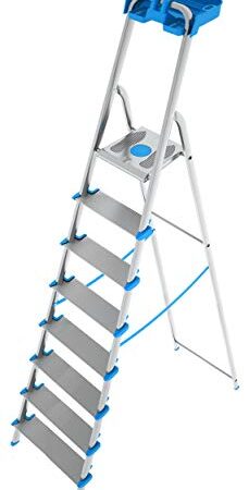 Scala ATLANTICA in alluminio con vaschetta portaoggetti 8 gradini XL