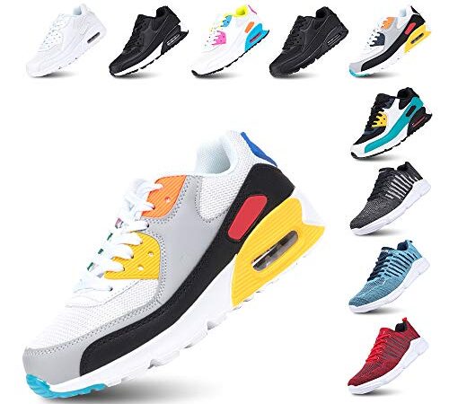 Scarpe Running Uomo Donna Ginnastica Sneaker Leggere Traspirante Outdoor Sportive Calzature da Corsa Pallavolo Tennis F-BianoGiallo 44