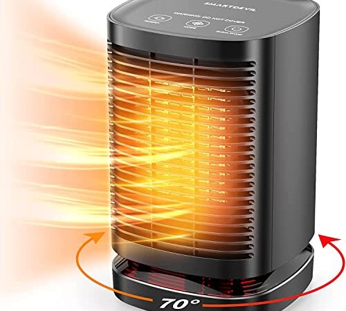 SmartDevil Mini Termoventilatore, Oscillante a 70° con Termostato, 1500W/800W PTC Termoventilatore Elettrico con 3 Modalità， Riscaldamento Elettrico a Risparmio Energetico,per Camera da Letto, Ufficio