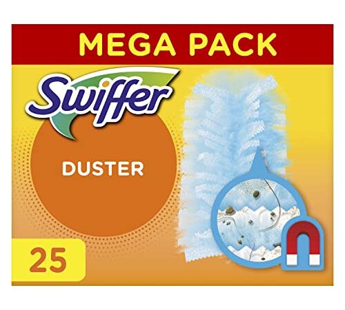 Swiffer Piumini Catturapolvere, 25 Piumini Duster, Cattura e Intrappola Polvere e Sporco, Raggiunge I Punti Più Difficili Della Casa, Ottimo Per I Peli Di Animali, Maxi Formato