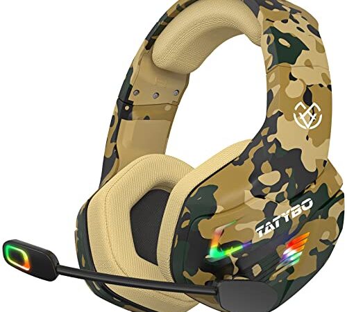 Tatybo Cuffie Gaming Per PS4 PS5 Xbox One, Cuffie PS4 con Microfono Cancellazione del Rumore, Stereo Bass Deep LED RGB (Camuffare)