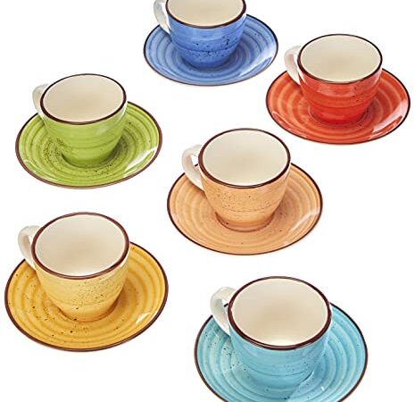 Tognana Art & Pepper, Set 6 Tazzine Caffè Con Piatto Cc90, Set da 12 Pezzi, Multicolore, ‎36.9 x 16.2 x 7.5 cm; 1.03 Kg