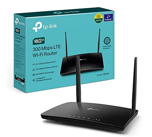 TP-Link Archer MR500 Router 4G+ Cat6 300Mbps, Wi-Fi AC1200 Dual Band, Router 4g con Sim, MicroSIM, Porta LAN/WAN Gigabit, MU-MIMO, Senza Configurazione, Tecnologia TP-Link OneMesh