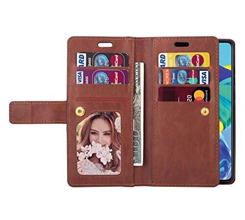 URFEDA Compatibile con Xiaomi Mi 9 SE Custodia Libro per Telefono Portafoglio Custodia in Pelle PU con Nove Slot per Schede Cerniera Cover Libretto Protettiva Antiurto Case a con Magnetica,Marrone