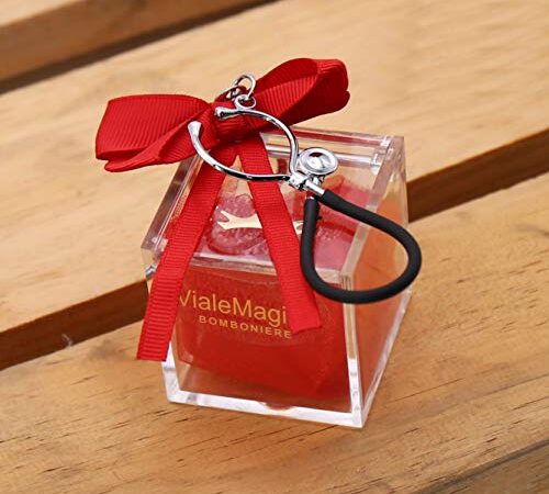 VialeMagico Bomboniere Laurea Infermieristica Stetoscopio con Portachiavi Scatolina Plexiglass Confettata Kit 10 PZ