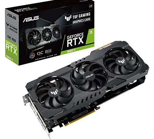 ASUS TUF Gaming GeForce RTX 3060 Ti V2 OC Edition Scheda Grafica, 8 GB GDDR6, PCIe 4.0, 2 HDMI 2.1, 3 DisplayPort 1.4a, Funzione Boost Clock, Tre Ventole a Doppio Cuscinetto, GPU Tweak II, LHR, Nero