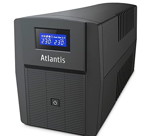 Atlantis A03-HP2003 Gruppo di Continuità Onda Sinusoidale Pura 1500VA 900W Line Interactive, display LCD, porta USB-HID, 3 uscite IEC + 2 prese Schuko + cavo alim, 2 batterie 12V-9Ah, protezione RJ45