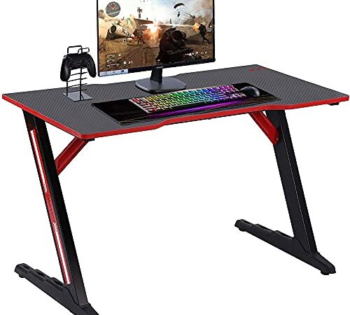 BAKAJI Scrivania Gaming Porta Pc Computer Struttura Metallo Piano Legno MDF Texture Fibra di Carbonio con Tappetino Mouse MousePad Incluso Dimensione 120 x 60 x 73 cm Gioco Online