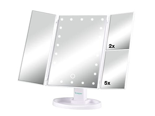 BEPER P302VIS050 Specchio Trucco con Luci, Ingranditore 1x / 2x / 5x - Specchio con Luci Make-Up per Postazione Trucco, 35x24 cm