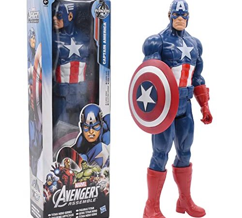 BESTZY Captain America figurina, Marvel Avengers - Captain America Action Figure Titan Hero da 30.5 cm, Captain America Action Figure, Giocattolo per Bambini dai 5 Anni in su