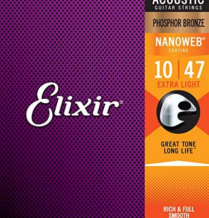 Corde per chitarra acustica bronzo fosforoso Elixir Strings con rivestimento NANOWEB, Extra Light (.010-.047)