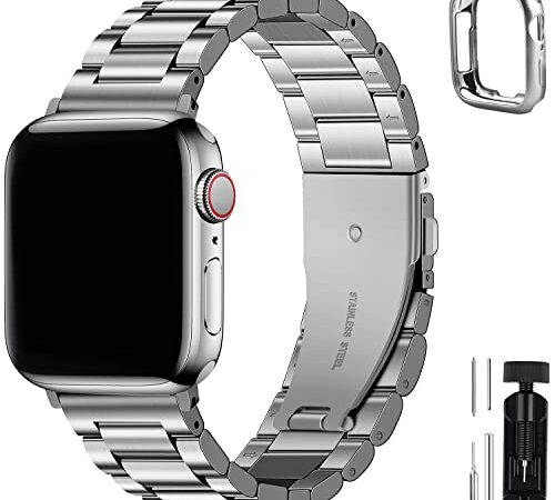 Fullmosa Cinturino per Apple Watch 45mm/44mm/42mm/49mm, Cinturini in Acciaio Inossidabile Compatibile con Apple Watch Serie 8 7 6 5 4 3 2 1, Apple Watch SE 2/ SE/Ultra, per Donna e Uomo, Argento