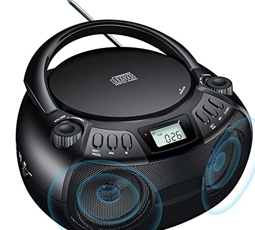 Gueray Lettore CD Boombox Portatile Altoparlante Audio Stereo con Bluetooth con Lettore CD Radio AM/FM USB Riproduzione MP3 Ingresso AUX da 3,5 mm Jack per cuffie Display LCD