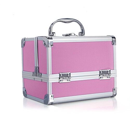 HBselect Valigetta Trucchi Rosa Accessori Bellezza Organizer Cosmetici con Specchio Fisso Valigia Trucco Make Up Professionale