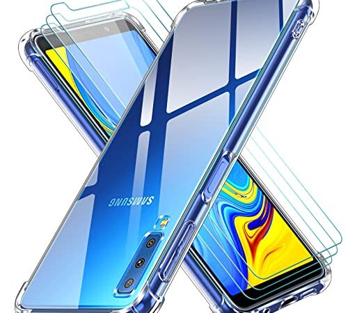 iVoler Cover per Samsung Galaxy A7 2018, Antiurto Custodia con Paraurti in TPU Morbido e 3 Pezzi Pellicola Vetro Temperato, Ultra Sottile Trasparente Silicone Protettiva Case