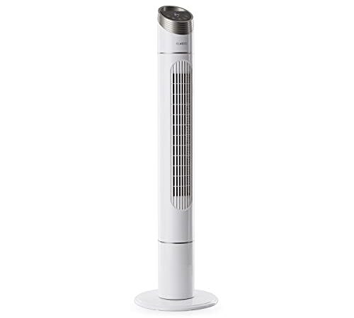 KLARSTEIN Sky High - Ventilatore a Torre, Bassi Consumi, Oscillazione: 75°, Flusso: 276 m³/h, Timer, 3 Modalità: Normale/Naturale/Notturna, Display LED Touch, Telecomando, Bianco