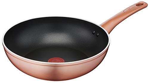 Lagostina Ramata Wok Antiaderente in Alluminio Ø 28 cm con Esterno Effetto Rame, Pentola Gas e Forno con Indicatore Cottura Thermo-Signal, Rivestimento Titanium Easy, Manico Ergonomico in Bakelite