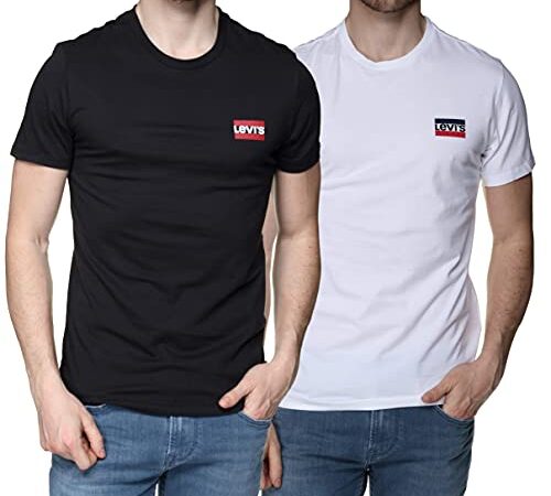 Levi's 2Pk Crewneck Graphic, T-Shirt Uomo, Multicolore (2 Pack Sw White/ Mineral Black 0000), X-Large
