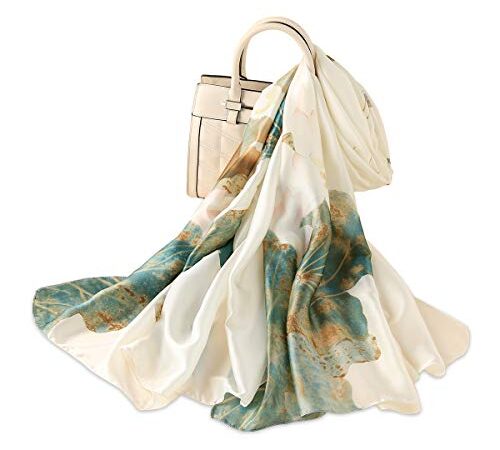 LumiSyne Sciarpa Di Seta Da Donna Pittura a Inchiostro Artistica Fiore Stampato Elegante Foulard Lungo Stole Morbida Scialle Protezione Solare Per Matrimoni Quattro Stagioni