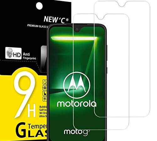 NEW'C 2 Pezzi, Vetro Temperato per Motorola Moto G7, Pellicola Prottetiva Anti Graffio, Anti-Impronte, Senza Bolle, Durezza 9H, 0,33mm Ultra Trasparente, Ultra Resistente