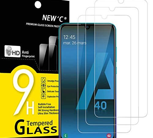 NEW'C 3 Pezzi, Vetro Temperato per Samsung Galaxy A40 (SM-A405F), Pellicola Prottetiva Anti Graffio, Anti-Impronte, Senza Bolle, Durezza 9H, 0,33mm Ultra Trasparente, Ultra Resistente