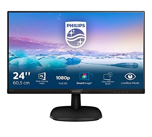 Philips 243V7QDSB Monitor 24" LED IPS FHD, 4 ms, 3 Side Frameless, Low Blue, Flicker Free, HDMI, VGA, Attacco VESA, Nero